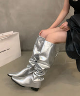 Schlichter Stil Chunky Boots Schwarzes Rindsleder